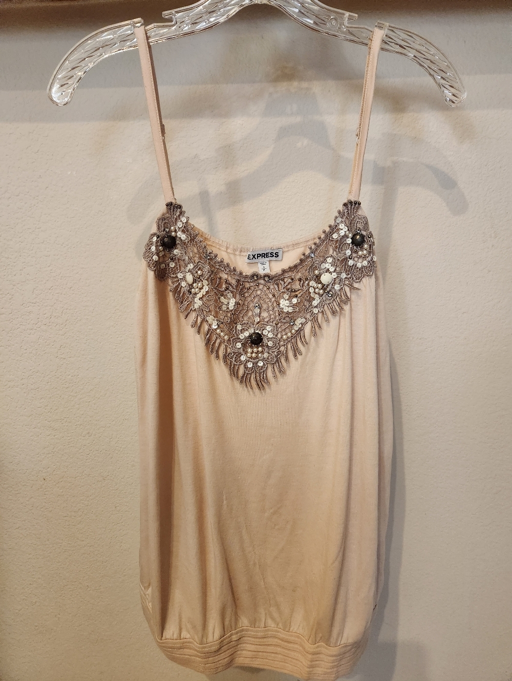Express Blush-Beige Embellished Spaghetti Strap Camisole